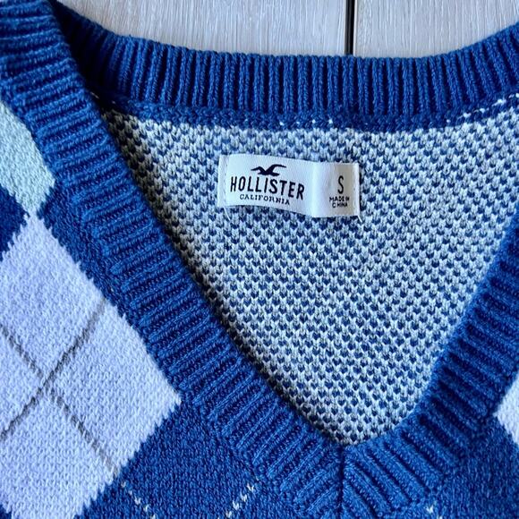 Hollister Argyle Crop Sweater Vest Small Layers Preppy Blue Diamond - Picture 3 of 7